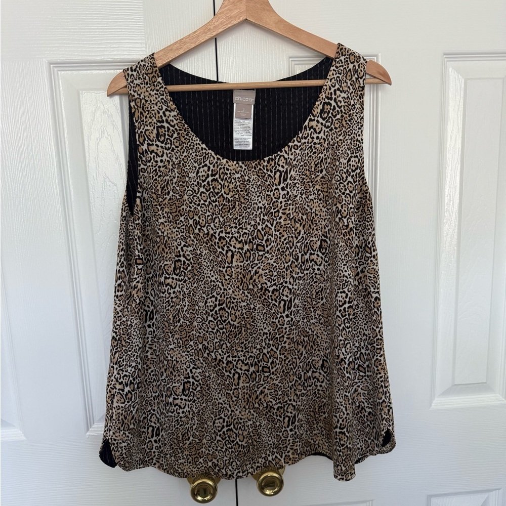 Chico's Reversible Leopard Print / Pinstripe Sleeveless Top -